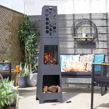 Image of Oxford Barbecues Honeycomb Chiminea With Wood Store